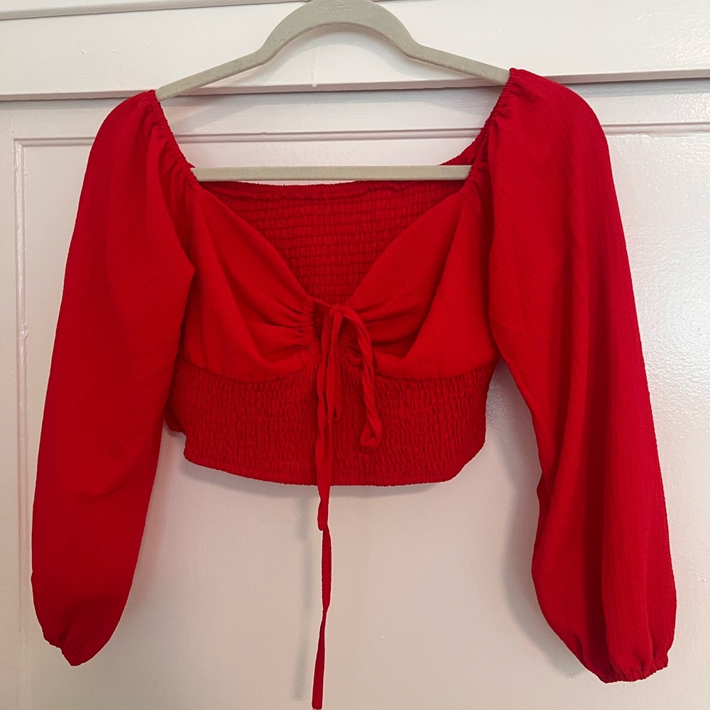Red Women's Smocked Crop Top